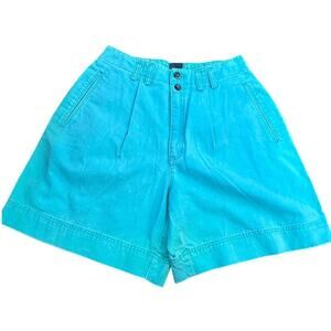 Vintage Liz Claiborne Women's Turquoise Blue Cotton Pleated Shorts Size 12